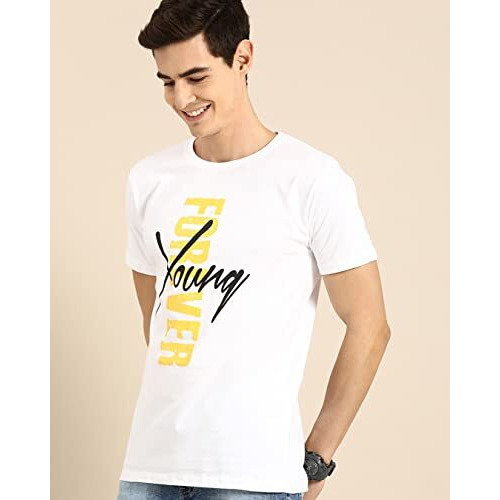 Bewakoof Men's Printed 100% Cotton T-Shirt - Regular Fit, Round Neck, Half Sleeves White