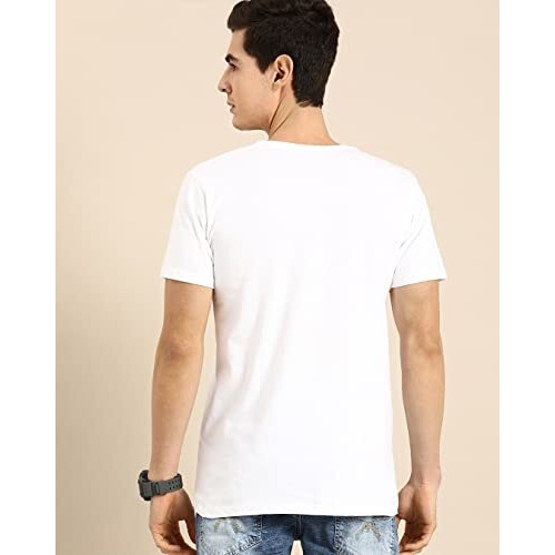 Bewakoof Men's Printed 100% Cotton T-Shirt - Regular Fit, Round Neck, Half Sleeves White