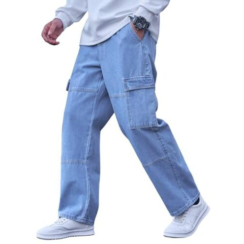 Tagas Men Relaxed Fit Denim Jeans | Multi Pocket Cargo Jean's Pant For Men's | Man Loose Fit Denim Jeanspant | Mdj-21 (In, Numeric, 34, Sky Blue)