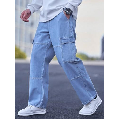 Tagas Men Relaxed Fit Denim Jeans | Multi Pocket Cargo Jean's Pant For Men's | Man Loose Fit Denim Jeanspant | Mdj-21 (In, Numeric, 34, Sky Blue)
