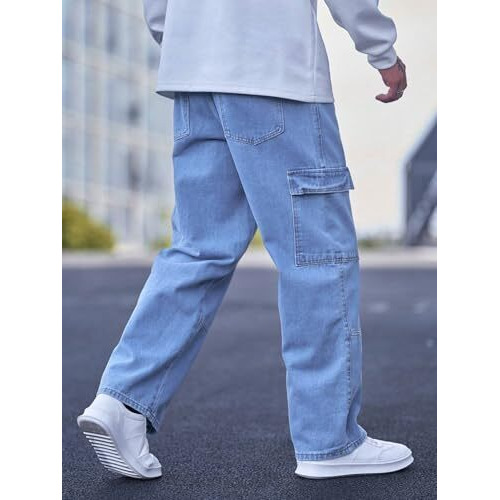 Tagas Men Relaxed Fit Denim Jeans | Multi Pocket Cargo Jean's Pant For Men's | Man Loose Fit Denim Jeanspant | Mdj-21 (In, Numeric, 34, Sky Blue)