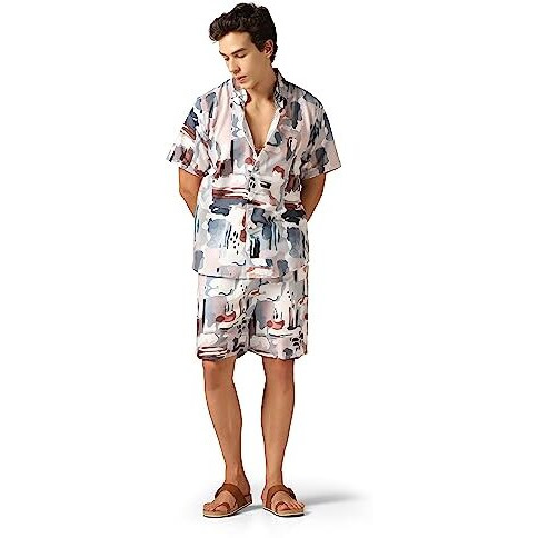 Greciilooks Rayon Men's Night Suit || Men's Half Sleeve || Printed Sleepwear & Loungewear Nightdress || Casual Homewear Set || Mens Short Pajamas Set || Night Dress For Men (X-Large, White)