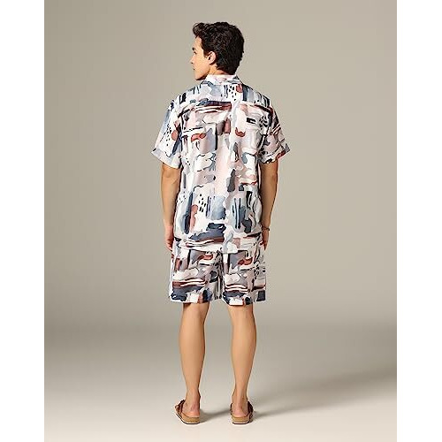 Greciilooks Rayon Men's Night Suit || Men's Half Sleeve || Printed Sleepwear & Loungewear Nightdress || Casual Homewear Set || Mens Short Pajamas Set || Night Dress For Men (X-Large, White)
