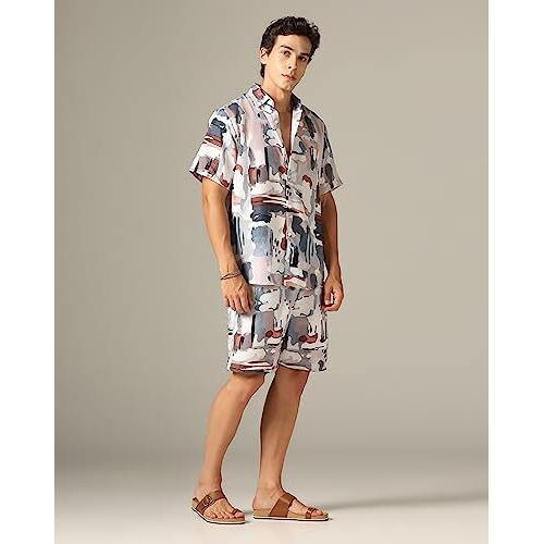 Greciilooks Rayon Men's Night Suit || Men's Half Sleeve || Printed Sleepwear & Loungewear Nightdress || Casual Homewear Set || Mens Short Pajamas Set || Night Dress For Men (X-Large, White)