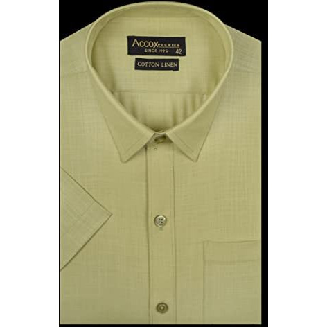 Accox Men's Cotton Linen Half Sleeves Solid Plain Self Design Regular Fit Formal Shirt For Men (Gcr92_46) Multicolour