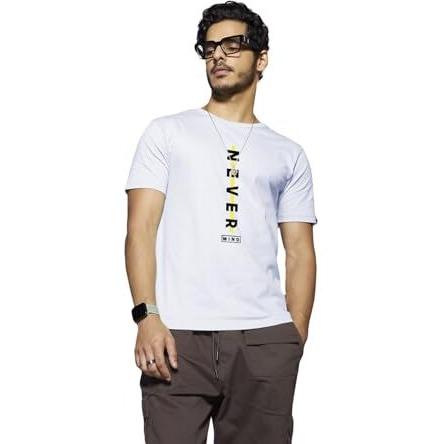 Bewakoof Men's Printed 100% Cotton T-Shirt - Regular Fit, Round Neck, Half Sleeves White