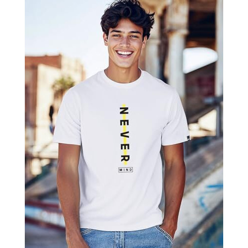Bewakoof Men's Printed 100% Cotton T-Shirt - Regular Fit, Round Neck, Half Sleeves White