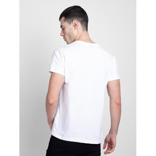 Bewakoof Men's Printed 100% Cotton T-Shirt - Regular Fit, Round Neck, Half Sleeves White