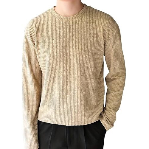 I Enterprise Cotton Blend Regular Fit Round Neck Plain Solid Full Sleeve T-Shirt For Men & Boys Color - Beige Size-M