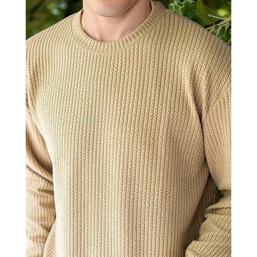I Enterprise Cotton Blend Regular Fit Round Neck Plain Solid Full Sleeve T-Shirt For Men & Boys Color - Beige Size-M