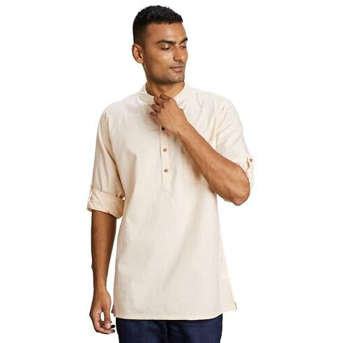 Amazon Brand - Symbol Men's Cotton Regular Casual Kurta (Symethskur-2_Brazilian Sand_2Xl)