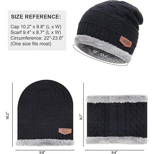 Concepta Winter Beanie Cap & Neck Muffler, Soft Woolen Muffler & Cap Scarf Set For Men & Women Velvet Neck Scarf Warmer Set Knit Hat Thick Fleece Lined Winter Hat Free Size (Pack Of 1 Pair)