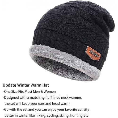 Concepta Winter Beanie Cap & Neck Muffler, Soft Woolen Muffler & Cap Scarf Set For Men & Women Velvet Neck Scarf Warmer Set Knit Hat Thick Fleece Lined Winter Hat Free Size (Pack Of 1 Pair)
