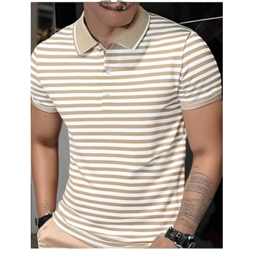Jonney Men's Striped Cotton Rich Polo T Shirt | Collar Tshirts | Half Sleeves | Stripe-Regular Fit-640702 Camel