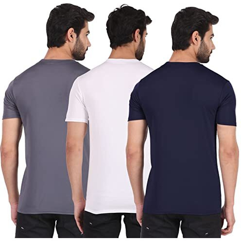London Hills Men Polyester Solid Round Neck Multicolor Half Sleeve Slim Fit T-Shirt, Large
