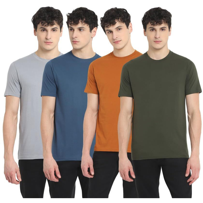 Aventura Outfitters Men's Regular Fit T-Shirts Pack Of 4 (Ao28-Xxl_Caramel, Sailor Blue, Olive & Lt Grey)