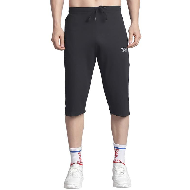 Mack Jonney Solid Black Regular Fit Polyster Lycra Capri For Men