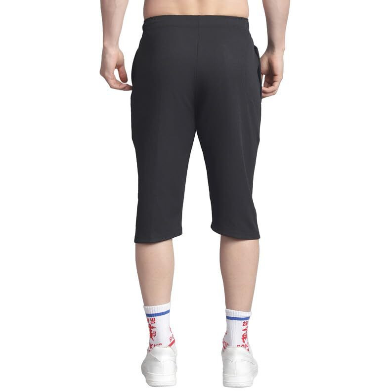 Mack Jonney Solid Black Regular Fit Polyster Lycra Capri For Men