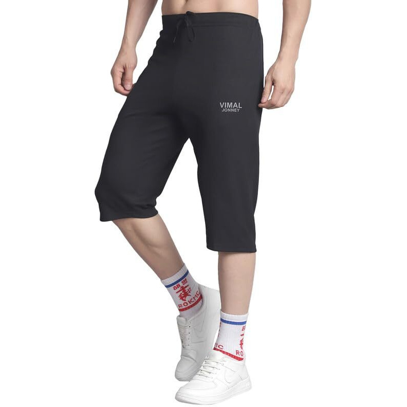 Mack Jonney Solid Black Regular Fit Polyster Lycra Capri For Men