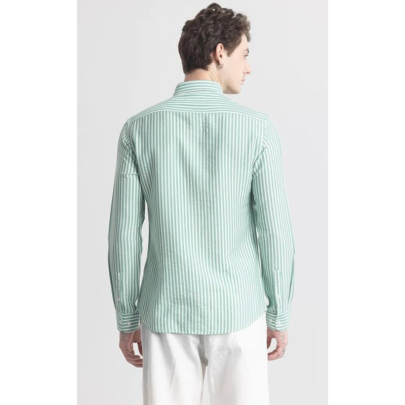 U-Turn Men's Cotton Casual Printed Striped Stylish Lates Slim Fit T-Shirt For Men (Green-White Small)