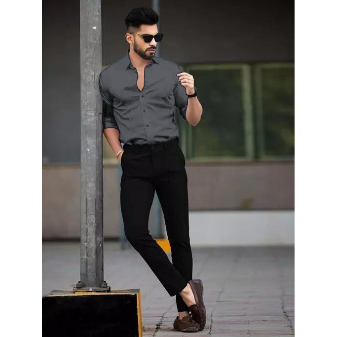Tee Projekt Shirt For Men Cotton Plain Spread Collar Casual Shirt Parfect For Ormal Wear, Home Wear, Office Wear Grey