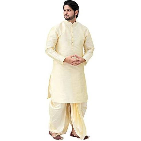 Shubh Mangalam Men's Silk Kurta Dhoti (Golden, 40)