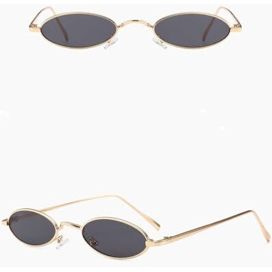 Huvora Vintage Oval Retro Party Uv Protected Sunglasses For Men Women Classic Designer Design With Uv400 Protection Bold Alloy Stylish Frame Lightweight Sleek Fashion Goggles (Gold Black)