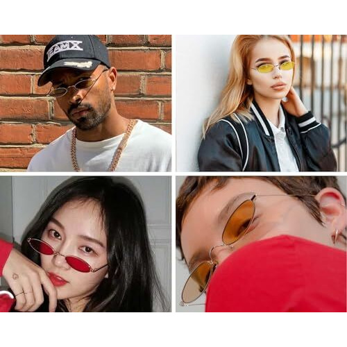 Huvora Vintage Oval Retro Party Uv Protected Sunglasses For Men Women Classic Designer Design With Uv400 Protection Bold Alloy Stylish Frame Lightweight Sleek Fashion Goggles (Gold Black)