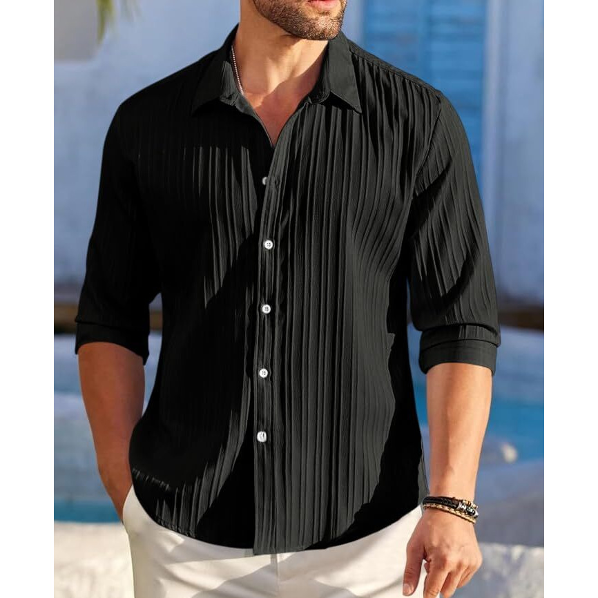 Royalscout Men's Solid Regular Fit Shirt (2_Pop_222_Black & White