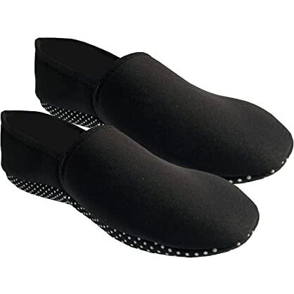 Footmate Ankle Length Slipper Socks For Men & Women - 2 Pair Pack, Cotton Blend House Or Floor Socks With Anti-Skid Rubber Grip, Booties For Indoor Use - Black, (Size - 9 To 11 Feet)