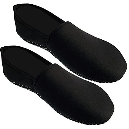 Footmate Ankle Length Slipper Socks For Men & Women - 2 Pair Pack, Cotton Blend House Or Floor Socks With Anti-Skid Rubber Grip, Booties For Indoor Use - Black, (Size - 9 To 11 Feet)