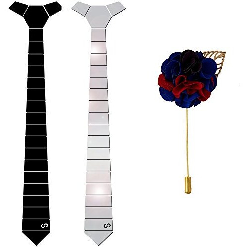 Nu-Lite Men's Reversible Tie With Brooch Pin (Silver And Black)