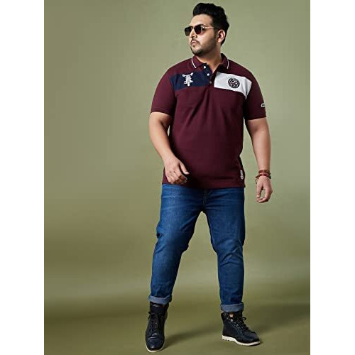Bigbanana Plus Size Men's Regular Fit Colorblock Polo Tshirt (Gasket,Maroon,4Xl)