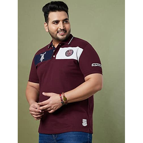 Bigbanana Plus Size Men's Regular Fit Colorblock Polo Tshirt (Gasket,Maroon,4Xl)