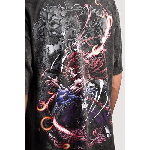 Comicsense.Xyz Cotton Unisex Anime Oversized Stone Washed T Shirts For Men And Women, 220 Gsm Upper Moon One Printed Drop Shoulder Anime Tshirt - X-Large Charcoal