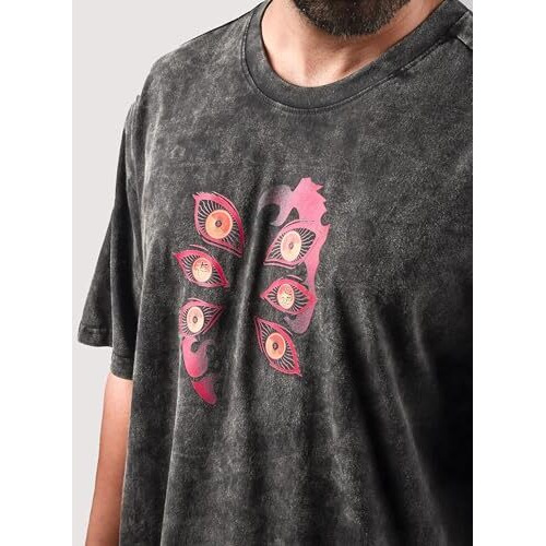 Comicsense.Xyz Cotton Unisex Anime Oversized Stone Washed T Shirts For Men And Women, 220 Gsm Upper Moon One Printed Drop Shoulder Anime Tshirt - X-Large Charcoal