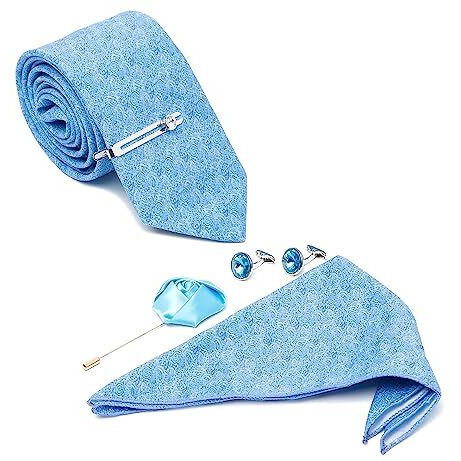 Louis Stitch Mens Blue Necktie Italian Silk Suit Tie Incl Pocket Square Cufflinks Tiepin Brooch American Style Printed Formal Tie Gift Set For Men (Teslbu02Cp)