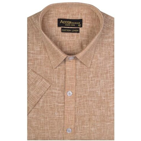 Accox Men's Half Sleeves Cotton Linen Formal Regular Fit Solid Plain Shirt(Multi,Go545_48)