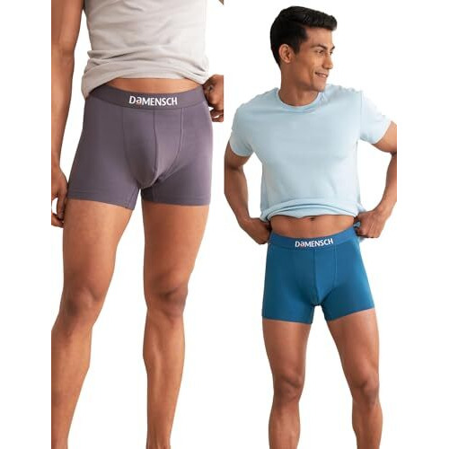 Damensch Men's Deo-Cotton Deodorizing Trunks- Pack Of 2- Mineral Grey,Mystic Teal- Medium