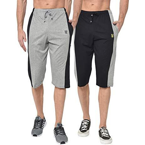Vimal Jonney Multicolor Cotton Blended Capris-3/4Th For Men(Pack Of 2)-C7_Mlg_Blk_0002-M
