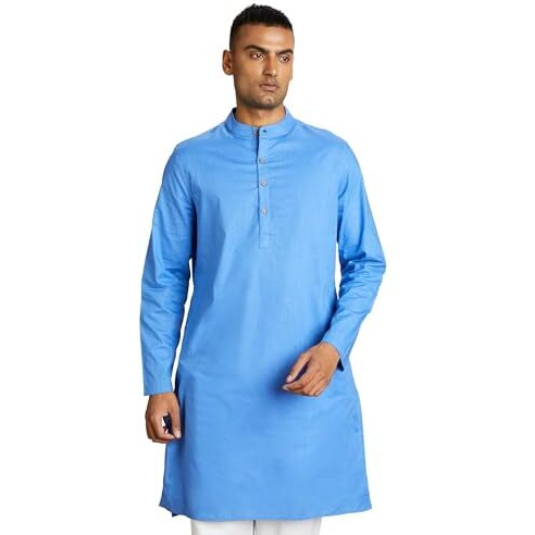 Amazon Brand - Symbol Cotton Solid Regular Men's Kurtas (Symethlkur-1_Blue_L)