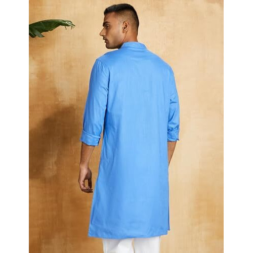 Amazon Brand - Symbol Cotton Solid Regular Men's Kurtas (Symethlkur-1_Blue_L)