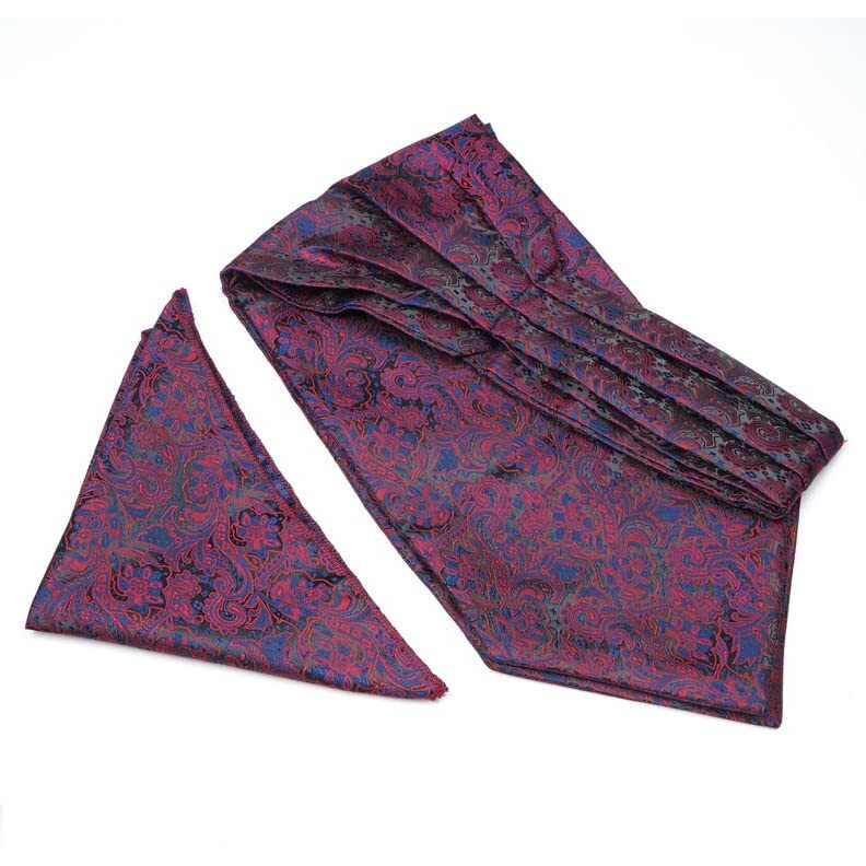 Axlon Men's Ascot Micro Jacquard Woven Gift Cravat Tie And Pocket Square Set (Red Blue)