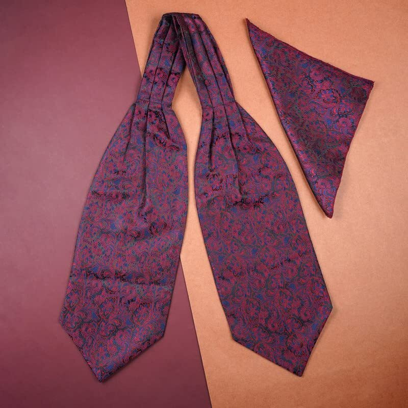 Axlon Men's Ascot Micro Jacquard Woven Gift Cravat Tie And Pocket Square Set (Red Blue)