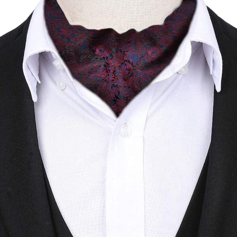Axlon Men's Ascot Micro Jacquard Woven Gift Cravat Tie And Pocket Square Set (Red Blue)