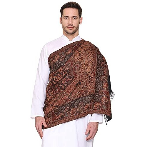 Weavers Villa Men's Paisley Design Woven Poly Wool Blend Gents Shawls, Muffler, Stoles For Men, 100Cm X 200Cm