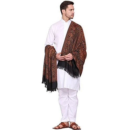 Weavers Villa Men's Paisley Design Woven Poly Wool Blend Gents Shawls, Muffler, Stoles For Men, 100Cm X 200Cm