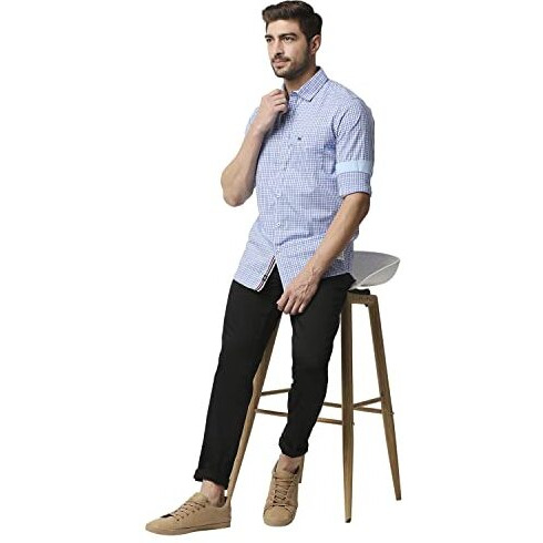 Thomas Scott Mens | Full Sleeve | Checks Printed | Regular Fit | 100% Cotton | Spread Collar | Casual | Shirt (Slate Blue_2Xl)