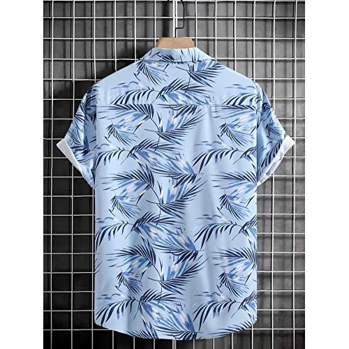 Om Sai Latest Creation Men's Shirts || Rayon Tropical Printed Shirts For Men || Hawaii Collar Summer Shirt For Men || Perfect For Outing (X-Large, Sky),Oslc-Ms-6093