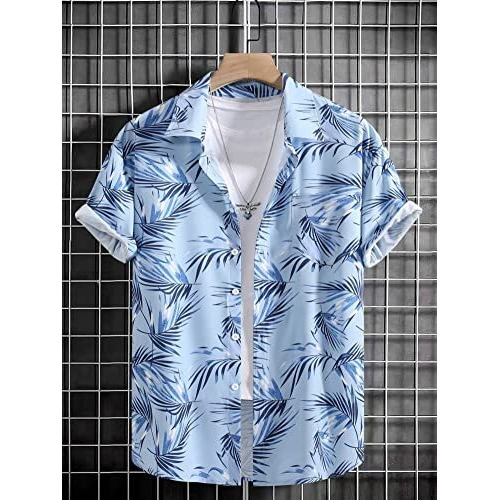 Om Sai Latest Creation Men's Shirts || Rayon Tropical Printed Shirts For Men || Hawaii Collar Summer Shirt For Men || Perfect For Outing (X-Large, Sky),Oslc-Ms-6093